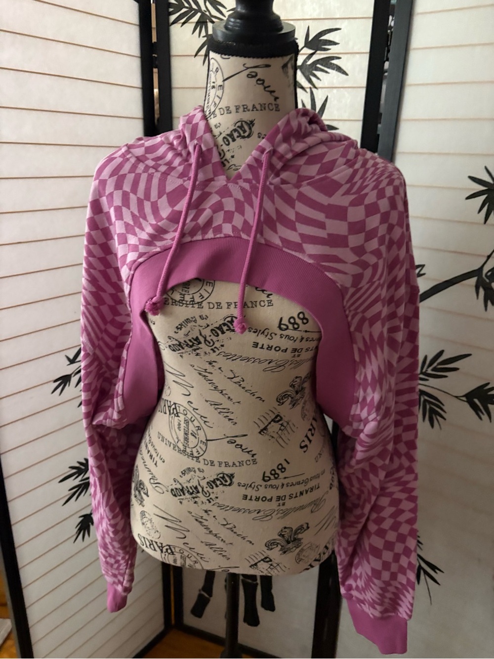 Divided Pink Checkerboard Hooded Shrug